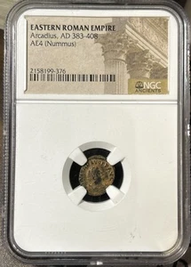 Eastern Roman Empire Arcadius, AD 383-408 - AE4 (Nummus) ~ NGC Certified - Picture 1 of 2