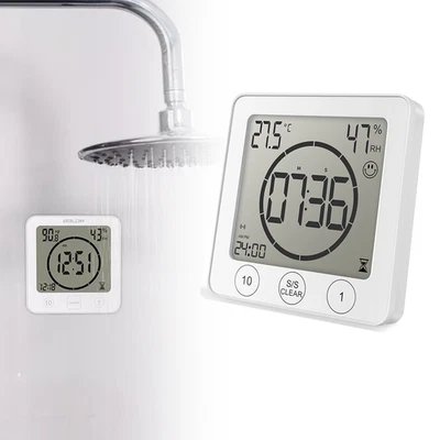 Waterproof Bathroom Digital Shower Clock Timer Alarm Temperature Meter Humidity - Image 1 of 4
