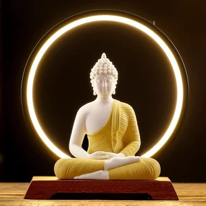 Estatua de Buda LED de 8,7 pulgadas para decoración interior del hogar - Buda meditador de cerámica... - Imagen 1 de 7