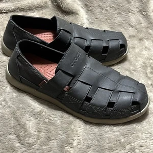 Crocs Santa Cruz Fisherman Sandals Shoes Brown Leather 14394 Mens Size 10 - Picture 1 of 20