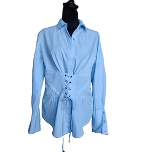 Dizzy Lizzy Women's Size Large Blue Button Up Blouse - Picture 1 of 7