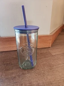 Starbucks Recycled Triangle Glass 16 oz Cold Cup Tumbler Purple w Straw  - Bild 1 von 6