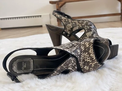 $790 Christian Dior Feline Sandals Wooden Platform Pumps Python sz 40 US 10 NIB - Image 1 of 4