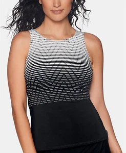 Reebok Endless Endurance High Neck Tankini Top Black White 12 14 18 NWT - Picture 1 of 2