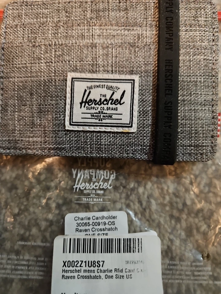 Herschel Charlie Rfid Card Case Wallet Raven Crosshatch Style - Image 1 of 2