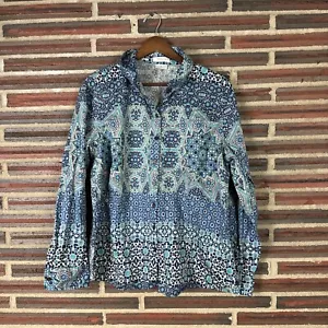 Camisa Van Heusen Botones Manga Larga Geométrica Azul Informal Mujer Top Negocios - Imagen 1 de 3