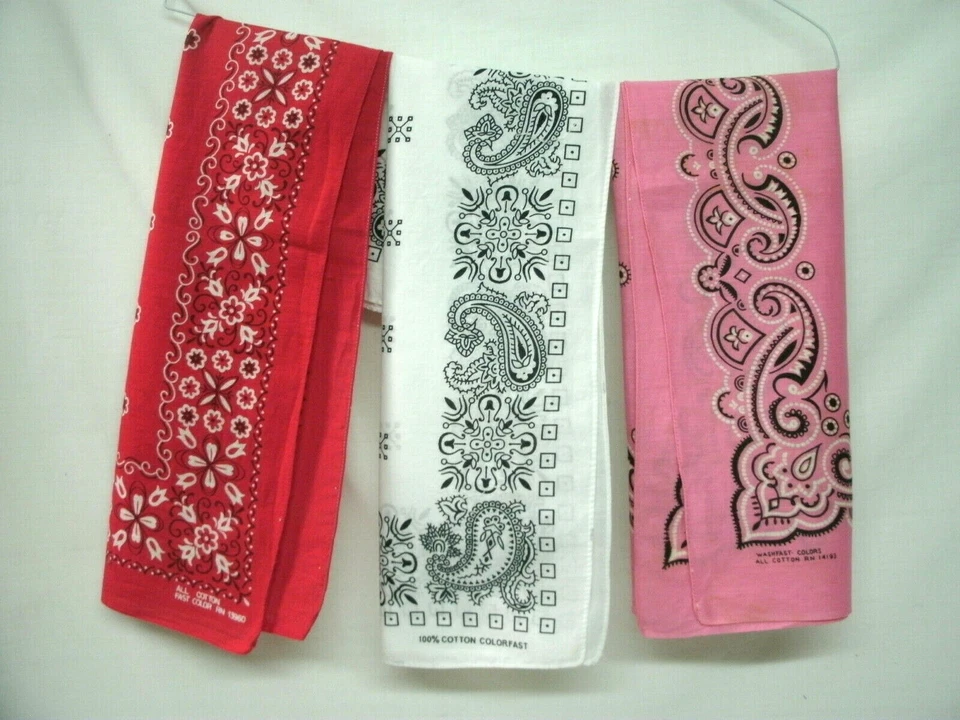 Bandanas vintage--rosa/blanco/rojo--paisley/flor--#14193-13960--algodón--3 piezas Foto 1 de 1