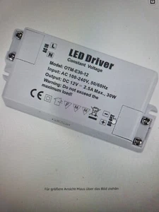 LED Trafo 12V 30W, Trafo 230v auf 12V DC LED Driver Netzteil, IP44 - Bild 1 von 1