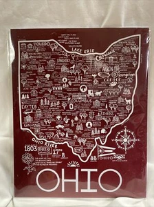 Ohio Map Print 8"x10" on Matte Paper Cool Ohio Print by Where Abouts Giclée NEW - Picture 1 of 9