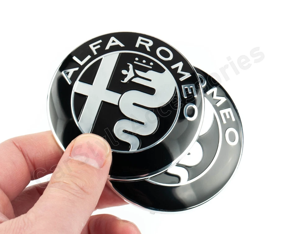 74mm Alfa Romeo emblèmes noirs 147 159 GT Mito Giulietta insignes avant et ar... - Photo 1/4
