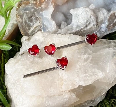 PAR Doble Corazón Gema Pezón Anillos Escudos Barras 14g Piercing Joyería Corporal Foto 1 de 4