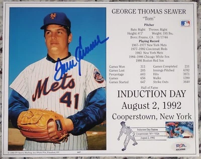 Tom Seaver Hall of Fame Induction Day Signed Baseball Photo Date Stamped PSA COA - Image 1 of 2