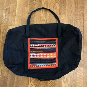 Duffle Bag Embroidered Woven Lined Pocket Two Handles Boho Hippie Art - Picture 1 of 7