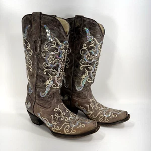 Botas de Vaquero Corral Marrón Bordado Punta Corta Para Mujer Talla 7.5 M Sty A1187 - Imagen 1 de 11