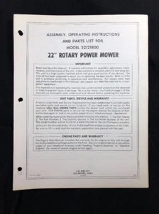 AMF 22" ROTARY POWER MOWER ASSEMBLY OPERATING PARTS LIST MODEL 52121800 - Picture 1 of 5
