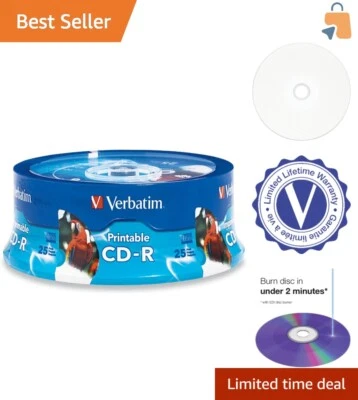 Professional Inkjet Printable 700MB CD-Rs - 25 Pack, 80 Minutes, Archival Life - Image 1 of 4