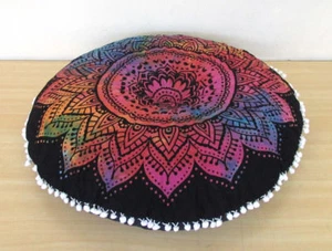 28" Mandala Tie Dye Floor Pillow Cushion Ottoman Covers Round Pouf Covers Throw - Picture 1 of 4