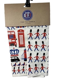 2 London Gift Co Tea Towels Souvenir Travel Phone Booth Guard 17x25 Red Blue - Picture 1 of 7