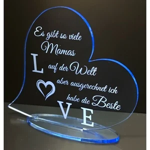 Geschenke zum Muttertag Geschenkidee Acryl Herz mit Gravur blau fluoreszierend - Bild 1 von 5