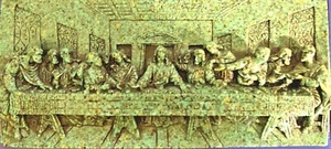 Estate Find VTG Aztec Granite Turquoise Last Supper Wall Hanging 9 5/8” x 4.5 - Picture 1 of 6