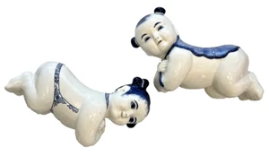 Vintage Blue And White Boy & Girl Chinese Porcelain Opium Pillows 15”x7.5x10 - Picture 1 of 12