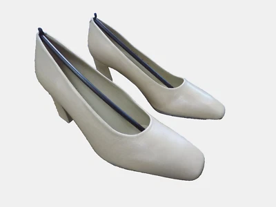 Vtg Square Toe Enzo Angiolini 6.5 Pumps 2.75" Heels Shimmer Nude Beige Brazil EC - Imagem 1 de 4