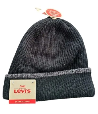 Levi's Beanie Superior Warmth Sherpa Forrado Negro Puños Gorra O/S Invierno Sombrero Nuevo con Etiquetas Foto 1 de 4