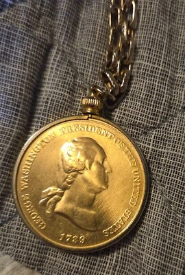 Collar de eslabones de cadena de monedas George Washington usado tono dorado Foto 1 de 4