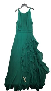 B&A By Betsy And Adam Women's Green Chiffon Halter Neck Ruffled Dress Size 8 - Picture 1 of 6