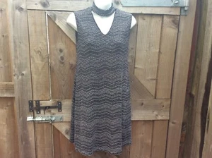 BLUE VANILLA BLACK/SILVER/IVORY METALLIC A LINE SHIFT DRESS-NECKBAND/CHOKER 10UK - Picture 1 of 11