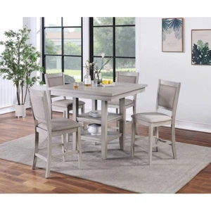 Counter Height Dining Set 5pc, Square Table w/Shelves, Cushioned Chairs, Grey - Picture 1 of 9