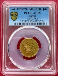 EGYPT - OTTOMAN , GOLD 100 QIRSH SULTAN ABDUL MEJID 1255/2 AH PCGS AU 55 , RARE - Picture 1 of 2