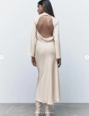 Zara Oyster Champagne knotted dress Open Back Satin long sleeves Brand new - Bild 1 von 4