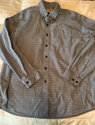 Men's XL LL Bean Blue Houndstooth Shirt 100% Cotton Flannel - Image 1 of 4