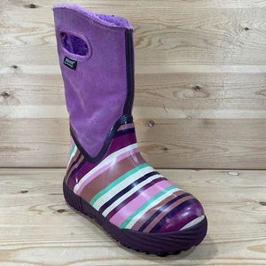 Bogs Prairie Strips -4 °F Waterproof Insulated Winter Boot Kids 2 Purple Suede - Picture 1 of 11