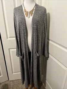 LulaRoe SARAH Black & Gray Heather Long Sleeve Knit Cardigan Duster Sz XL 18/20 - Picture 1 of 12