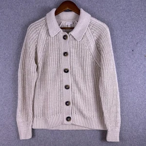 Cárdigan para mujer Garnet Hill Maren S marfil lino algodón orgánico preppy costero - Imagen 1 de 10