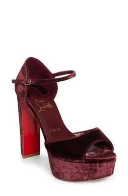 Christian Louboutin SANDALOO Terciopelo Plataforma Mary Jane Tacones Sandalias Zapatos $1295 Foto 1 de 4