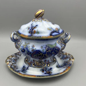 Copeland Late Spode Flow Blue Imari Sauce Tureen with Underplate c1860s Antique - Picture 1 of 23