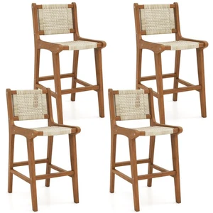4PCS Outdoor Counter Height Bar Stool w/Wood Frame Back &Footrest for Balcony - Picture 1 of 9