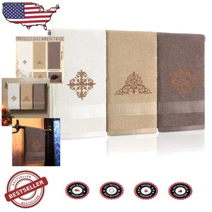 Vintage 3pc Luxury Hand Towels - 29" Cotton, Absorbent Boho Bathroom Decor - Picture 1 of 8