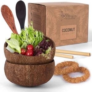 Coconut Bowl Set with Wooden Spoons – Eco-Friendly, Natural Coconut Bowls for... - Picture 1 of 8
