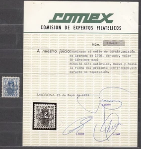 España Estado Español 1936 Edifil 801 ** Mnh Granada - Certificado Comex - Picture 1 of 1