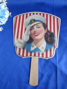 ANTIKER WERBEHANDFÄCHER KUNST PATRIOTISCH MISS LIBERTY U.R.C AUS DEN 1920er Jahren in einwandfreiem Zustand - Bild 1 von 8