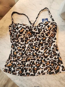 Brand New Hilor Womens Tankini Ruched Front Twist Tummy Control Leopard Size 14 - Picture 1 of 12
