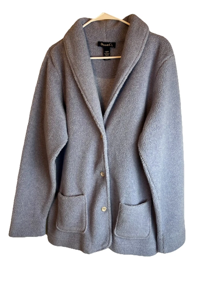 Denim & Co Blazer Chaqueta Azul Cárdigan Suéter Sherpa Mujer’s L Azul Botones Foto 1 de 3