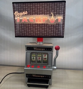 Vintage Vegas Jackpot Slot Machine Piggy Back Lamp Lights Real Dimes Nickels - Picture 1 of 12