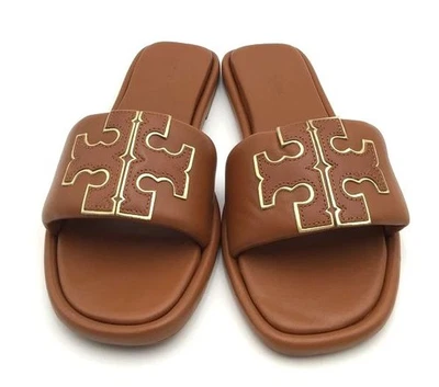 Tory Burch Cuero Marrón Coñac 'Doble T Logo' Diapositivas-Talla: 8 (+COA) Foto 1 de 4
