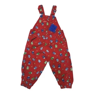 Salopette vintage OshKosh rossa in velluto a coste 2T bambino made in USA pantaloni stampa animalier - Foto 1 di 9