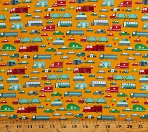 Cotton Vehicles Cars Trucks Driving Traffic Yellow Fabric Print by Yard D656.09 - Picture 1 of 1